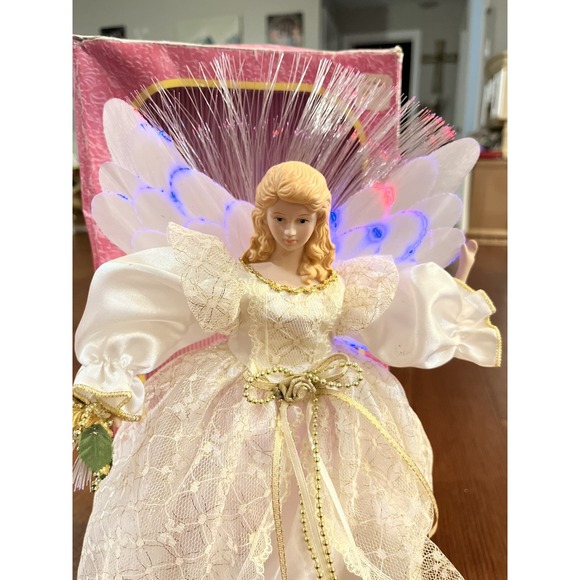 Fiber Optic Light Up Color Changing Angel Christmas Tree Topper Table Decor Vtg - Picture 2 of 12